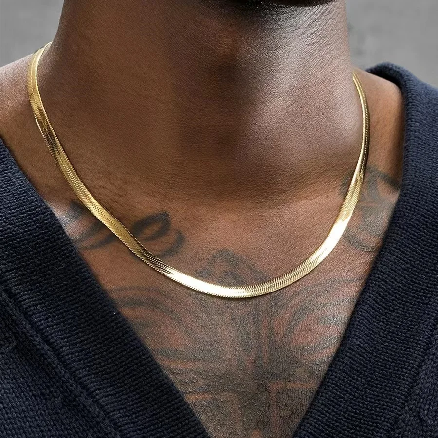 قلادة سلسلة مسطحة ذهبية من الف - مراجعة Men'S Accessories Trending وسعره