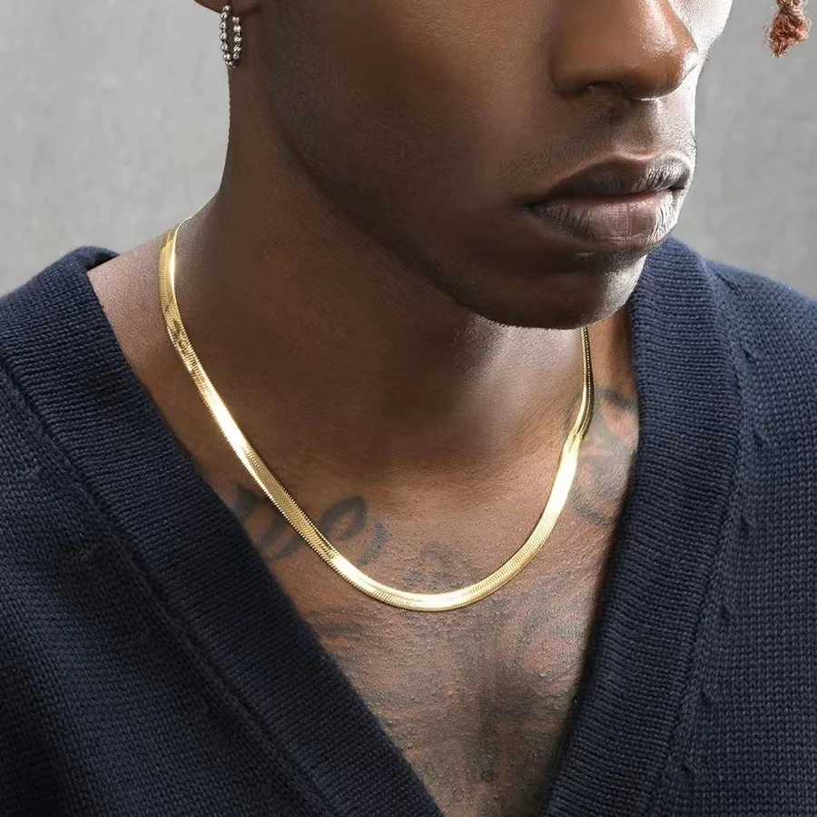 قلادة سلسلة مسطحة ذهبية من الف - مراجعة Men'S Accessories Trending وسعره